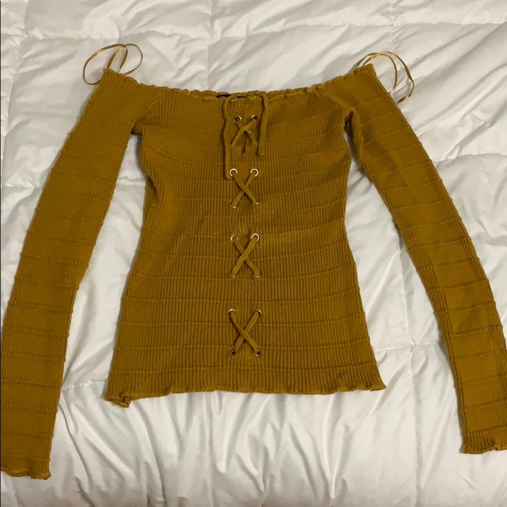 Yellow/gold off the shoulder long sleeve